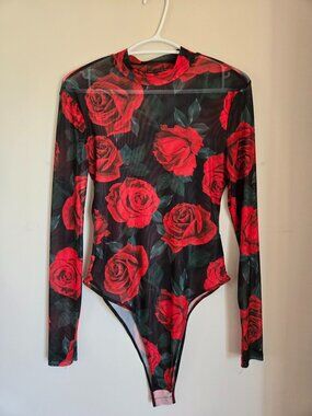 Rose patterned mesh bodysuit - M/L